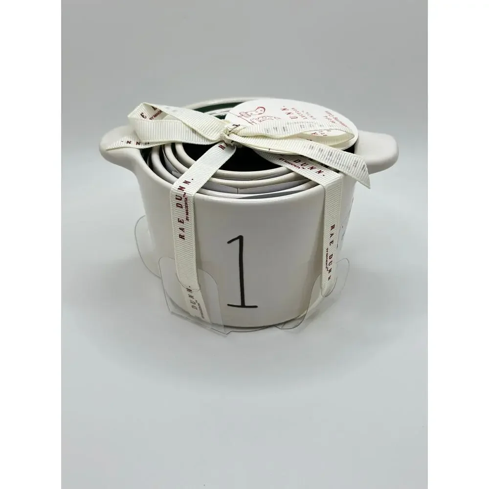Rae Dunn Christmas Tree White w Green In Measuring Cups, Brand New!